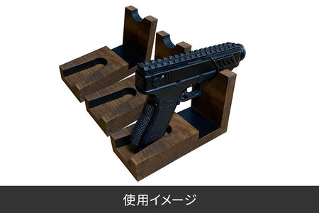 WOOD WORKS 日本製 ハンドガンスタンド 1丁掛 3個セット【本体カラー:ミリタリーグリーン】完成品