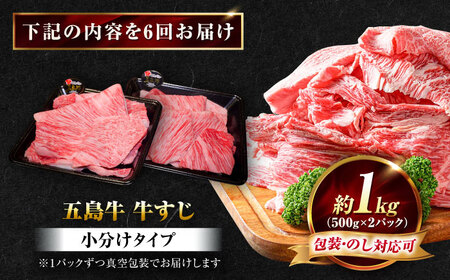 【6回定期便】五島牛 牛すじ1kg（500g×2P）五島市/meat shop FUKU[PHF007]