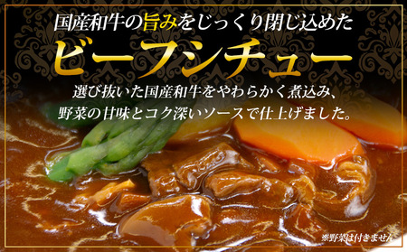 ＜国産和牛ビーフシチュー 10パック＞レトルト シチュー カレー 食品 惣菜 ごはん 加工品 キャンプ 手軽 簡単調理 夜食 保存食 非常食 防災 備蓄 長期保存 特産品 誕生日 ご褒美 愛媛県 西予市【常温】『1～2か月以内に順次出荷予定』OKH0002