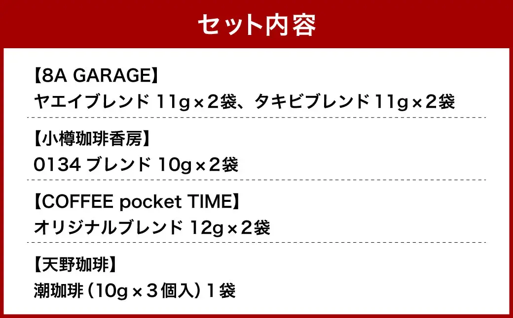 小樽コーヒー4店舗を飲み比べ！ドリップコーヒーセット（11杯分） コーヒー 珈琲 ドリップ 飲み比べ セット 詰め合わせ ギフト プレゼント 贈り物 贈答 ブレンド 塩コーヒー