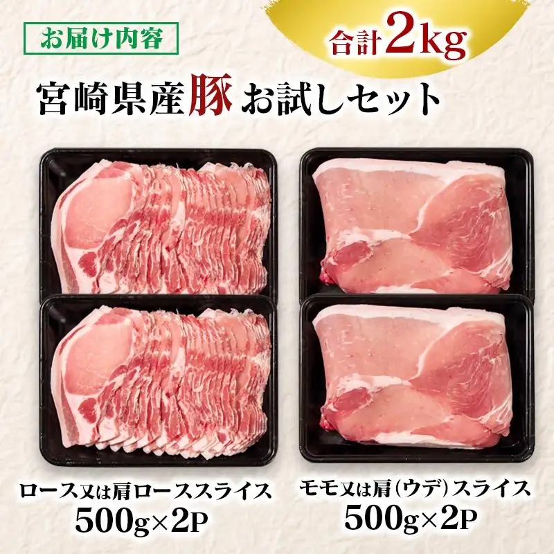 宮崎県産豚肉 お試し満載セット2kg 小分け スライス ＜58-52a＞