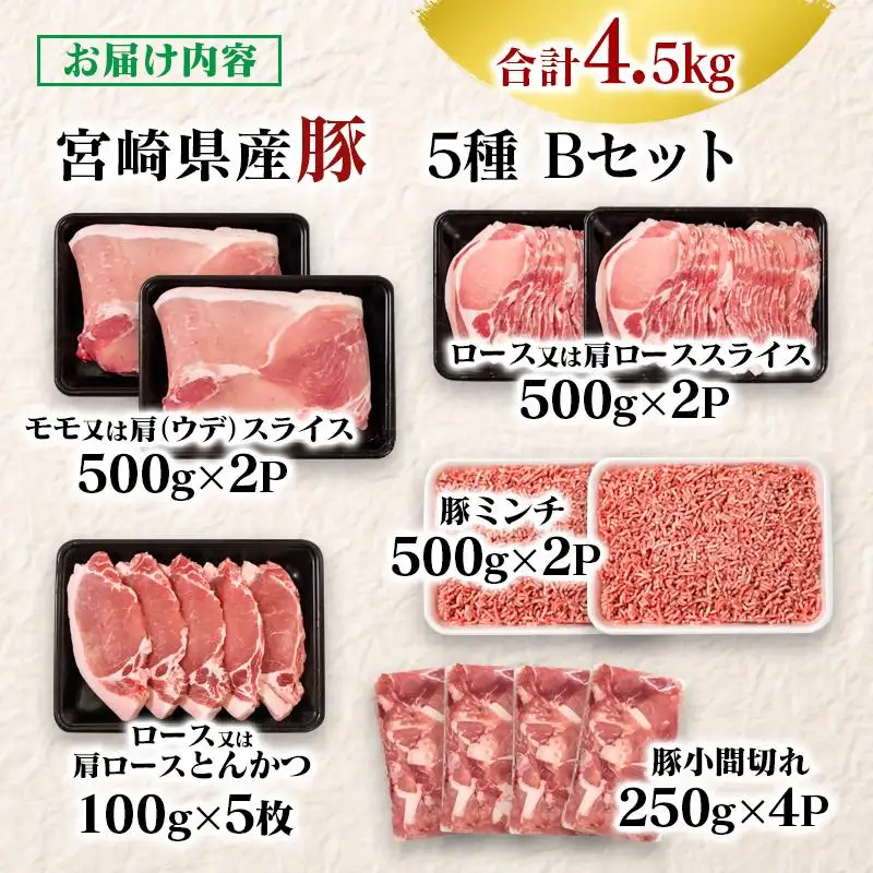 宮崎県産豚肉 満載Bセット4.5kg 小分け＜58-54a＞