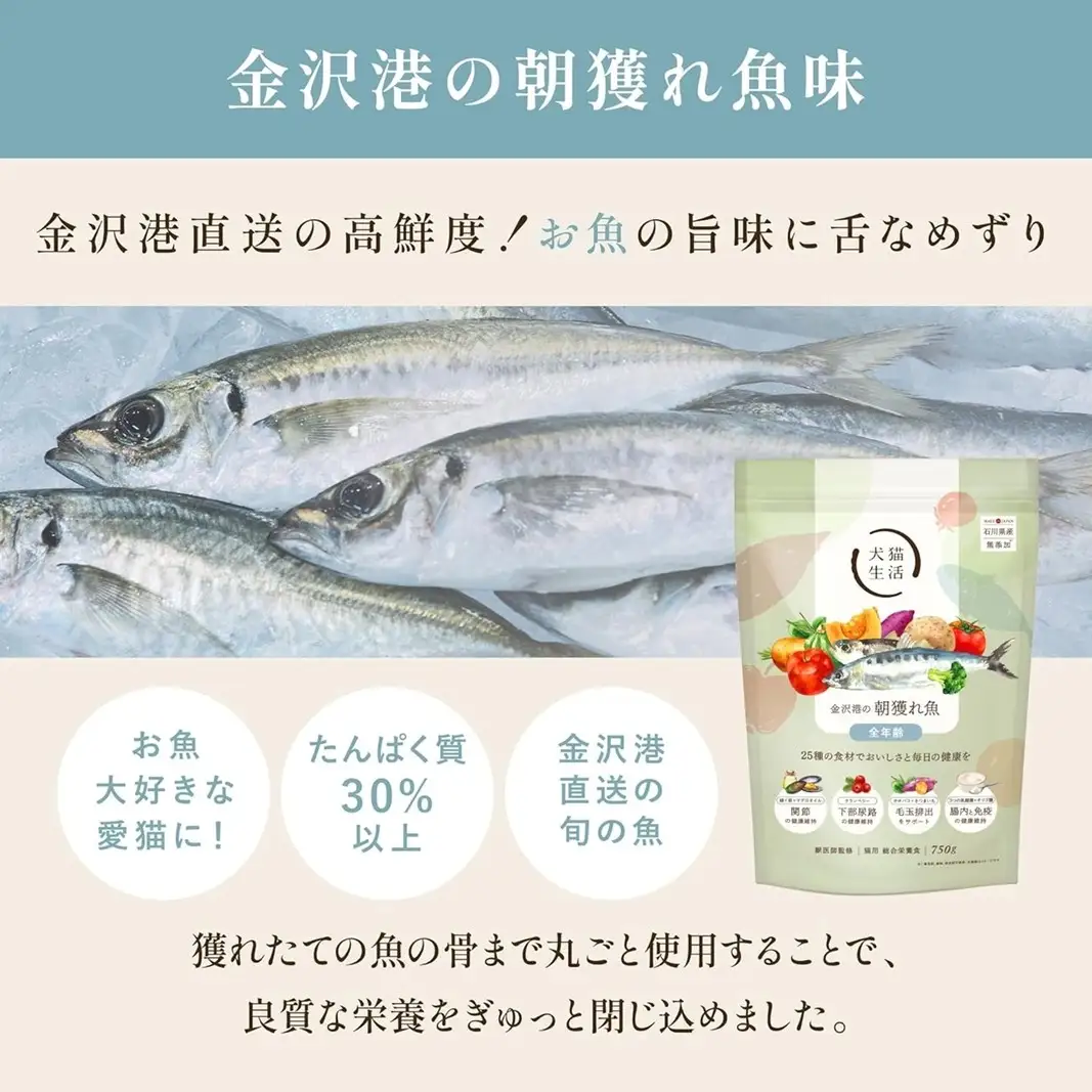 犬猫生活 キャットフード 全年齢対象 金沢港の朝獲れ魚味 750g×2袋 0185-003-S07