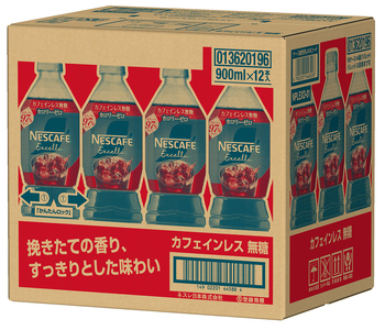 [定期便／3ヶ月] ネスカフェ エクセラ ボトルコーヒー カフェインレス無糖 (900ml×12本)×3回 アイスコーヒー ネスレ [2056]