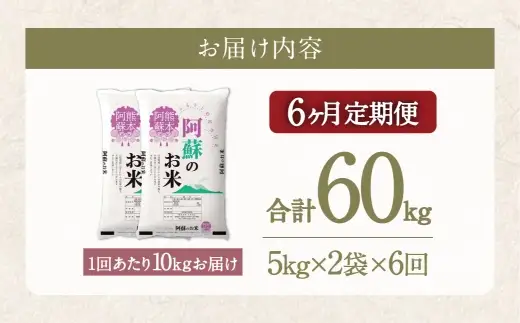 【 6ヶ月定期便 】 阿蘇のお米 10kg（5kg×2個）×全6回 米 コメ お米 こめ ご飯 飯 白米 白飯 国産 熊本県産