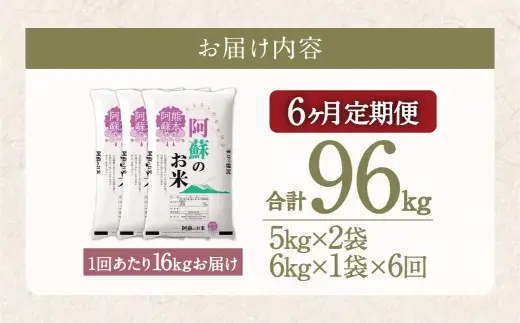 【 6ヶ月定期便 】 阿蘇のお米 16kg（5kg×2個／6kg×1個）×全6回 米 コメ お米 こめ ご飯 飯 白米 白飯 国産 熊本県産