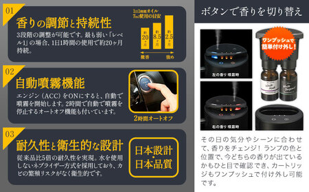 噴霧式 フレグランス ディフューザー 専用 天然ブレンドオイル 4種類 ＆ 2つの香りを切り替えられる噴霧式ディフューザー ダブルブラック 株式会社カーメイト《30日以内に出荷予定(土日祝除く)》 茨城県 結城市 芳香剤 【配送不可地域あり】(沖縄・離島)
