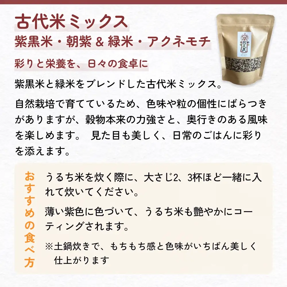 【交響するお米】［古代米ミックス］自然栽培 朝紫&アクネモチ 250g×2袋（ 令和7年産 ） 富山県 氷見市 |  移住農家が里山から直送 米 古代米 紫黒米 緑米