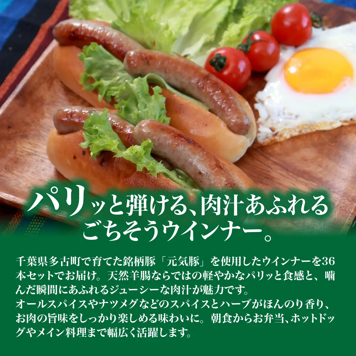 【千葉県多古町産】元気豚 ウインナーソーセージセット(36本入り)【配送不可地域：離島・沖縄県】 TAKB070