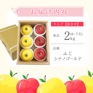 【先行予約】令和8年産 《詰合せ》 2種 りんご ふじ シナノゴールド セット 秀品 2kg ( 6 - 7玉 ) 山形県産【2026年11月中旬頃から12月中旬頃発送予定】　010-B-OR012