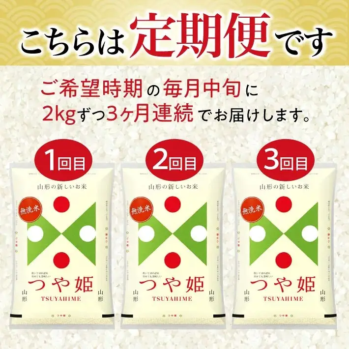 【定期便】無洗米つや姫 2kg×3ヶ月連続中旬発送 計6kg(6月～8月) [1539T06]　