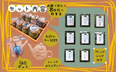 おうちで飛騨の野草ティーセレモニーセット 野草茶 スギナ ドクダミ 野ブドウの蔓 クロモジ イノコズチ 桑の葉 葛の花 メナモミ お茶[Q087]