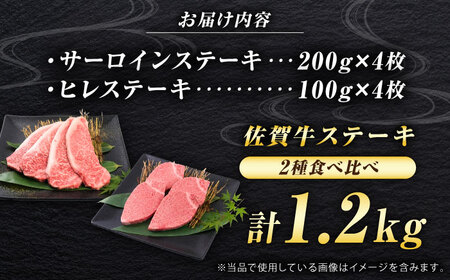 佐賀牛 ステーキ 2種 計1.2kg 食べ比べ セット （サーロインステーキ 4枚・ヒレステーキ 4枚）　吉野ヶ里町/ミートフーズ華松[FAY122]