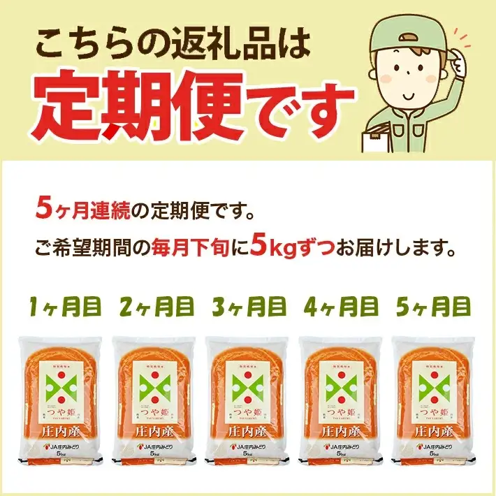 【定期便】庄内産特別栽培米つや姫5kg×5ヶ月連続下旬発送 計25kg(6月～10月) [1468T06]