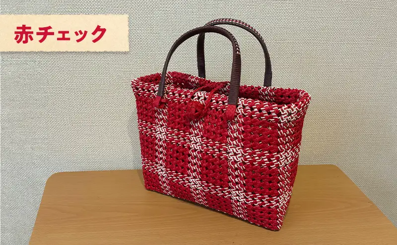 バッグ クラフトおしゃれかごバッグ 雑貨 ファッション オシャレ 赤チェック
