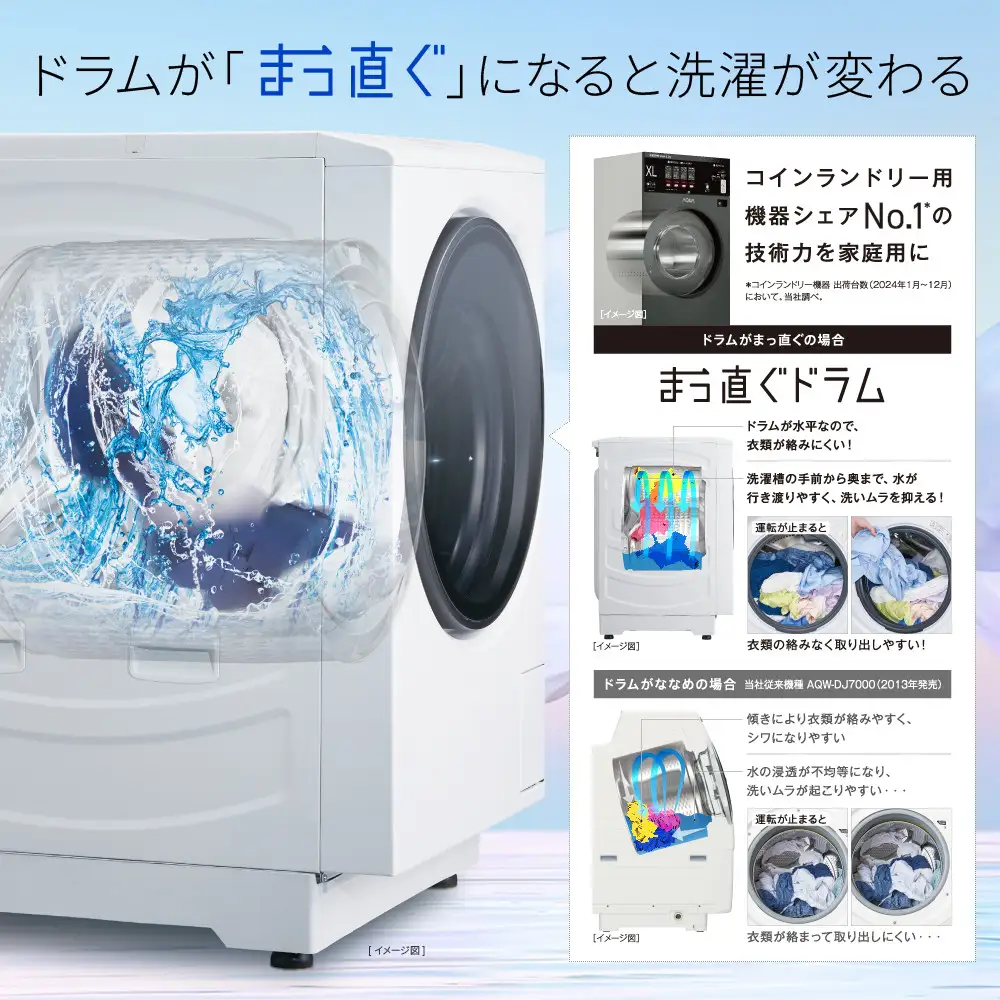 【AQUA】ドラム式洗濯乾燥機 まっ直ぐドラム 洗濯10kg 乾燥5kg AQW-DMS10A-L 台無し(左開き：ブラック)｜京都 洗濯機 ドラム式 人気ブランド