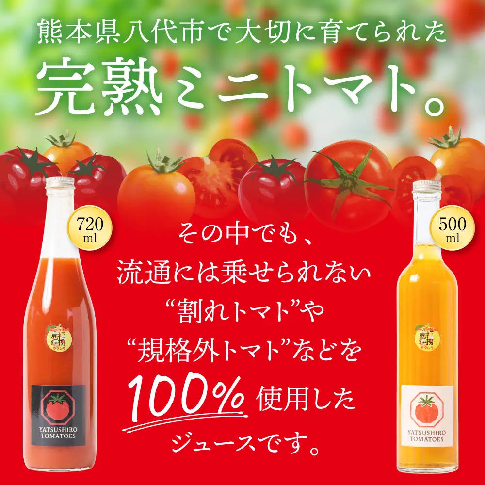 八代産完熟ミニとまとジュース 720ml（赤） 500ml（白） 2本セット ミニトマト ジュース