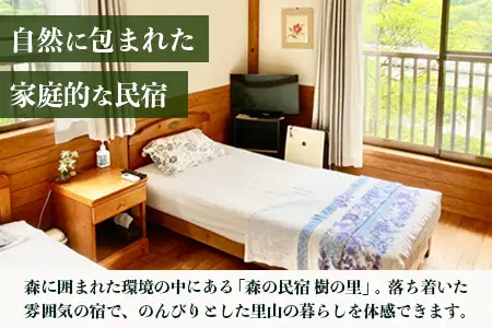 【森の民宿 樹の里 宿泊券（24,200円分）】里山ショートステイ in 諸塚村 2名様プラン 1泊2食付き｜宿泊利用券 旅行券 国内旅行 自然体験 登山 郷土料理 観光 観光地応援 秘境 やまから 宮崎県 諸塚村 KS-02