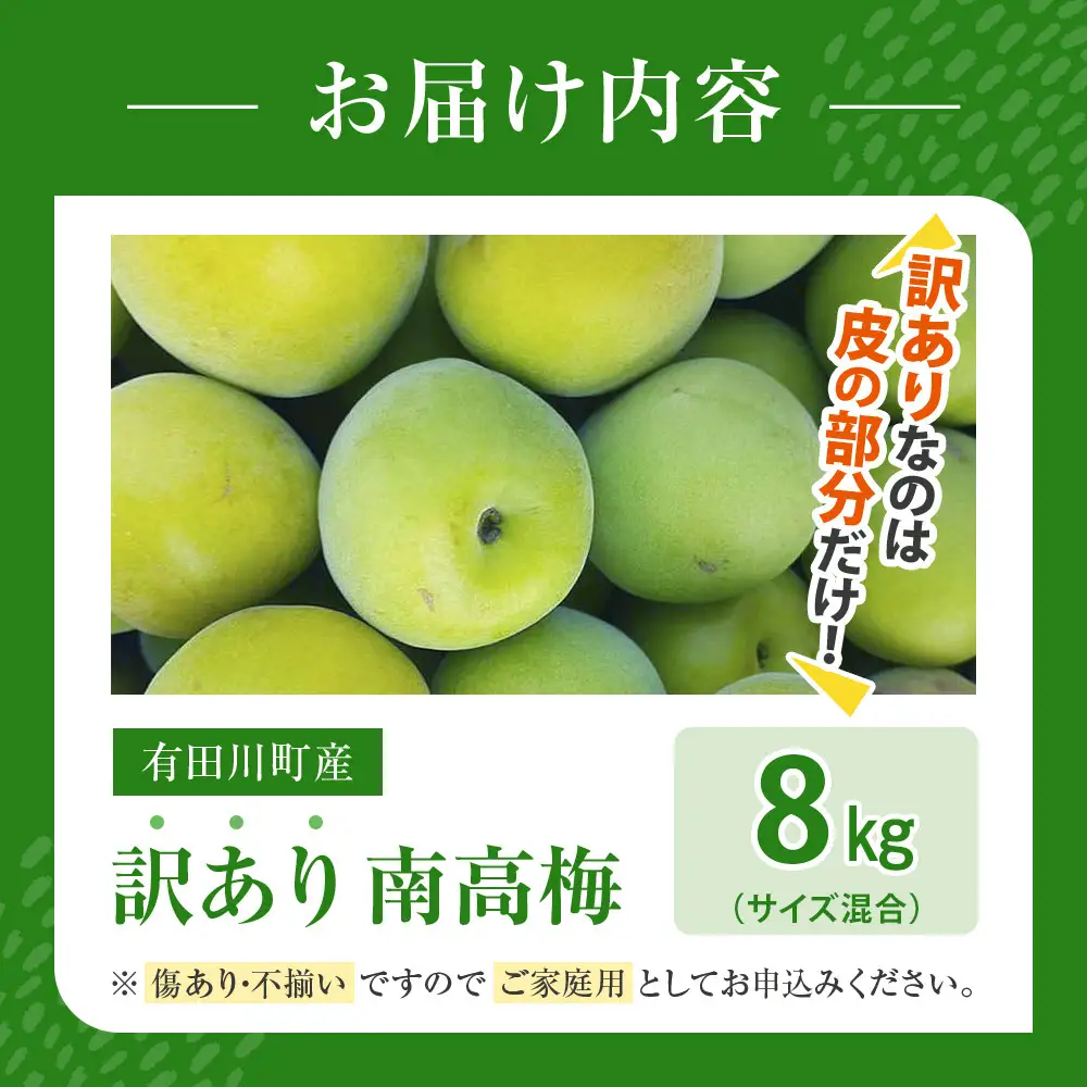 青梅 8kg 訳あり 紀州南高梅 シロップ・梅酒・梅干し用等 和歌山県有田産 2026年5月下旬～7月上旬発送予定