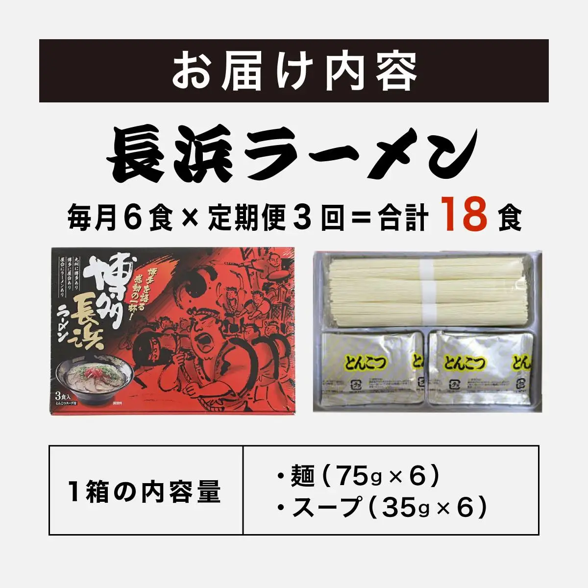 ＜定期便・全3回＞博多長浜ラーメン ６食入り×１箱