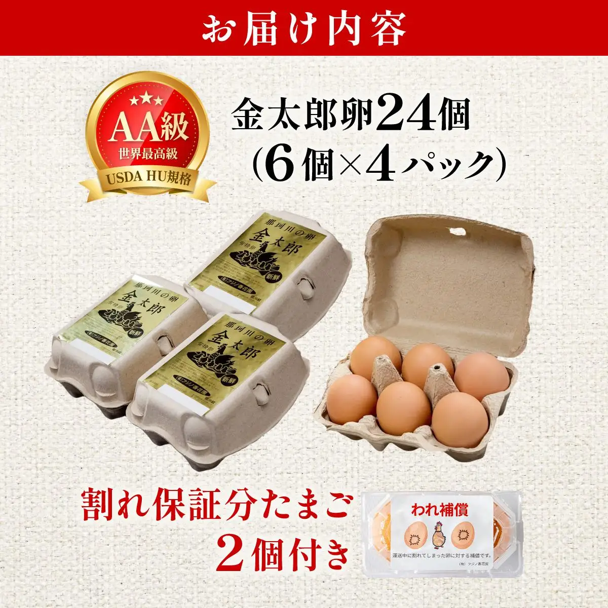 鮮度AA級の世界最高ランク！金太郎卵 平飼い たまご 24個（6個×4パック）
