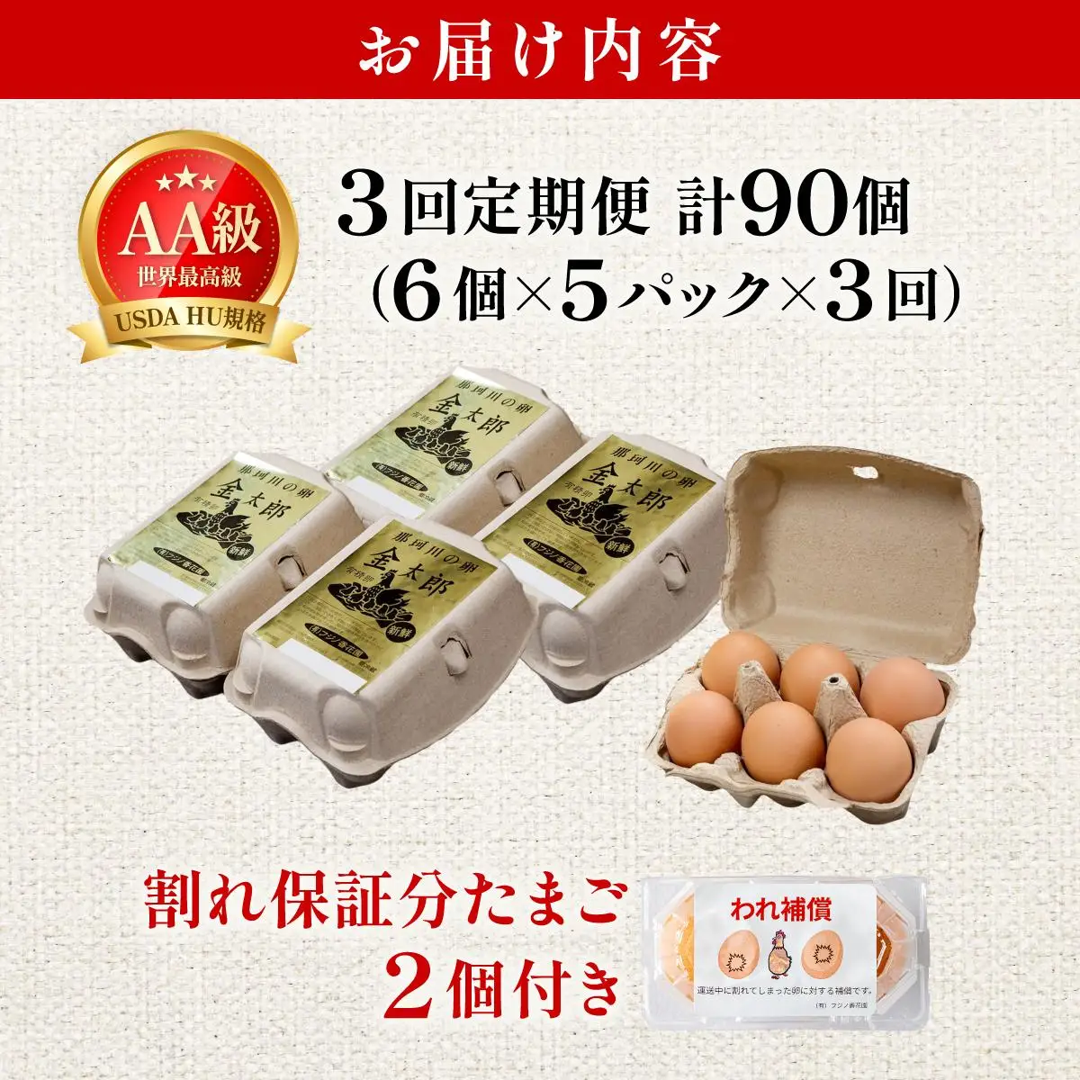 ＜定期便・全3回＞鮮度AA級の世界最高ランク！金太郎卵 平飼い たまご 30個（6個×5パック）
