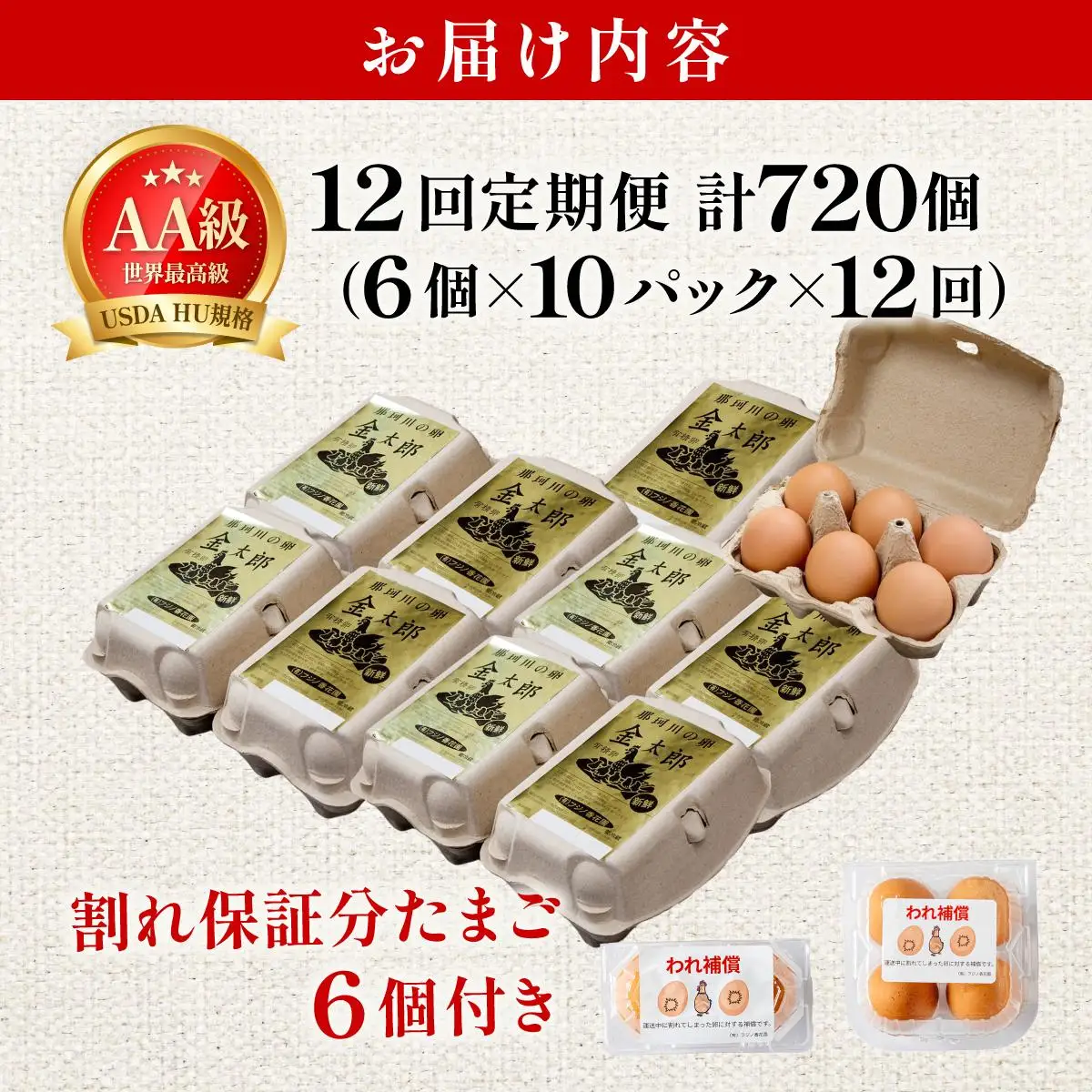 ＜定期便・全12回＞鮮度AA級の世界最高ランク！金太郎卵 平飼い たまご 60個（6個×10パック）