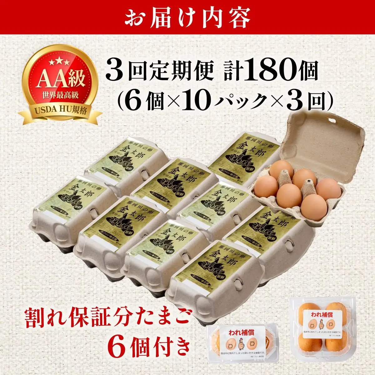 ＜定期便・全3回＞鮮度AA級の世界最高ランク！金太郎卵 平飼い たまご 60個（6個×10パック）