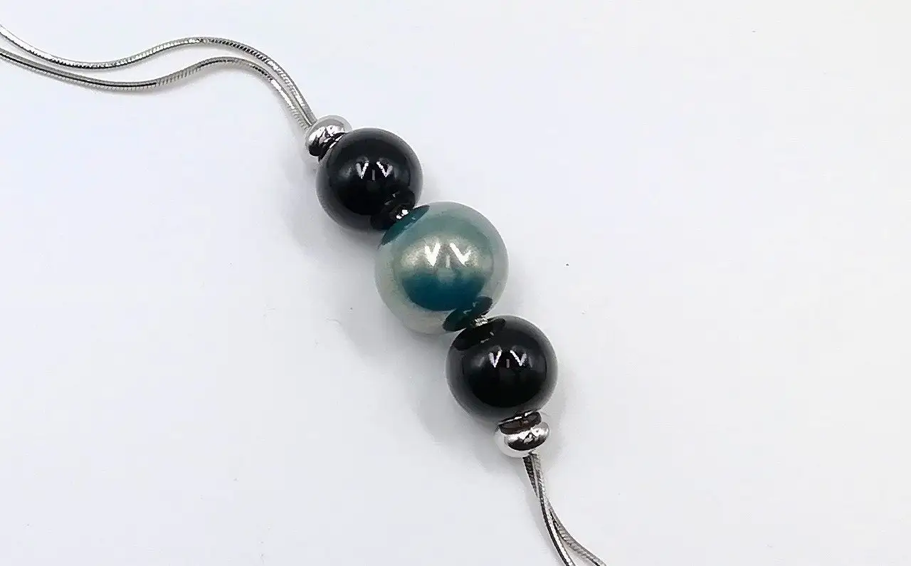 輪島うるし塗 Ｙ字ネックレス（色銀地塗） 青　wa049　ネックレス