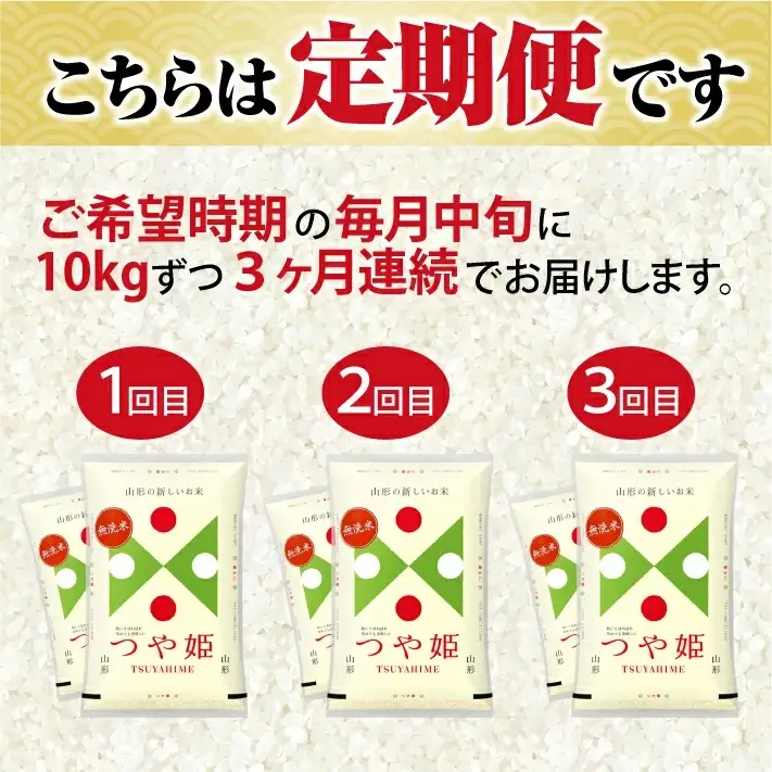 【定期便】無洗米つや姫 10kg×3ヶ月連続中旬発送 計30kg(7月～9月) [1536T07]