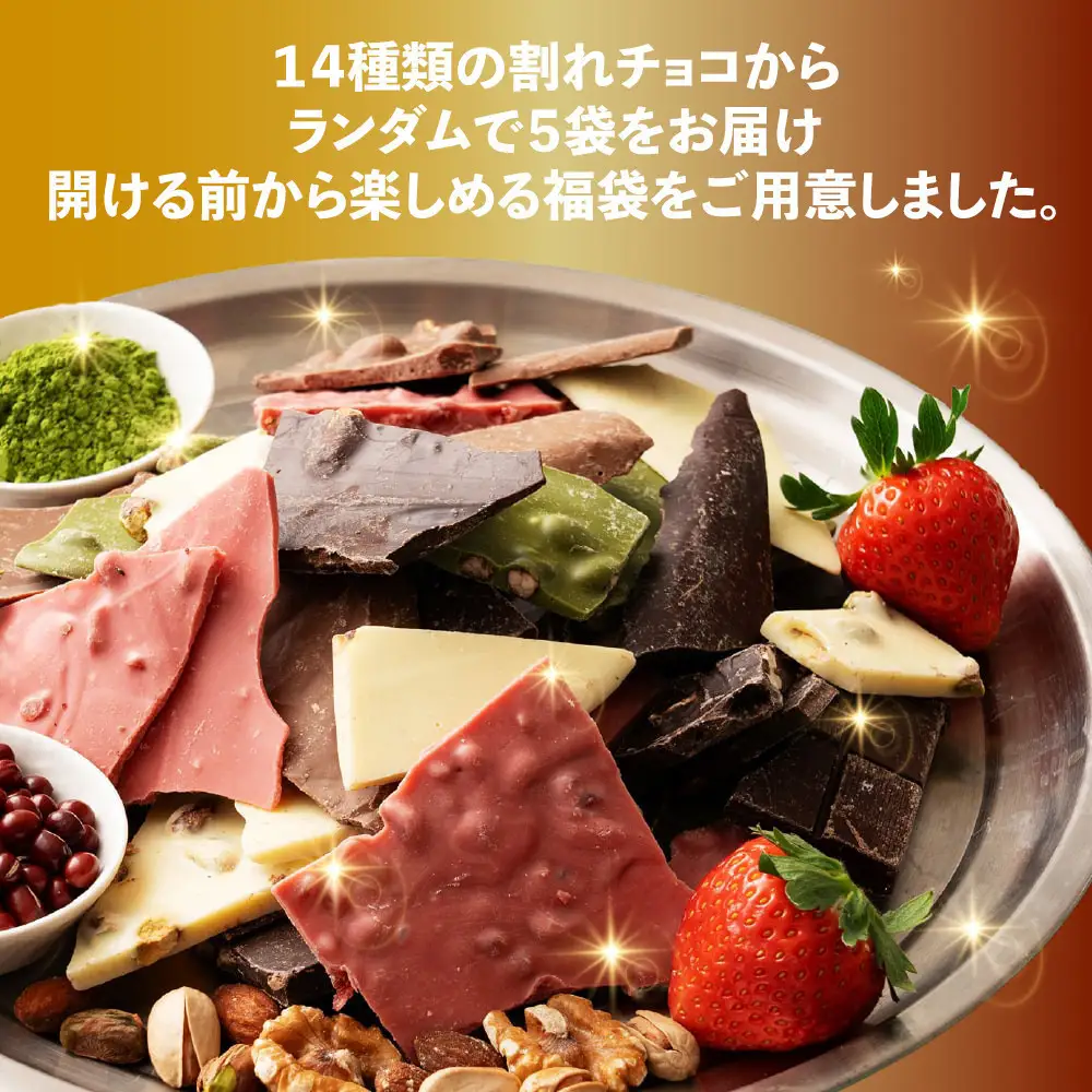 割れチョコ１４種類から５袋が届くお楽しみ福袋(内容ランダム・180g×5袋)