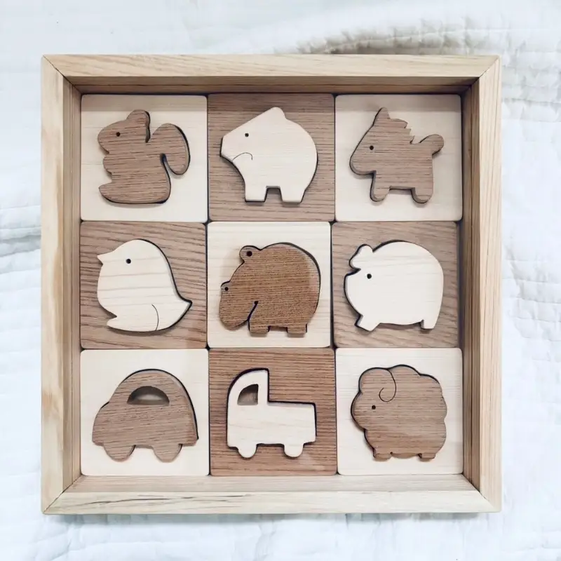 国産ヒノキとケヤキの木製パズル（小）　パズル 手作り おもちゃ 知育 玩具 無垢 ひのき けやき ヒノキ ケヤキ 木製 国産 日本製 子供 プレゼント ギフト 滋賀県 米原市