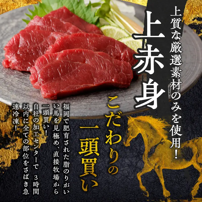 福岡県肥育　新鮮こだわり国産馬刺し【馬刺しタレ付き】《上赤身》（100g×4P）【冷蔵】 〔Ah030〕