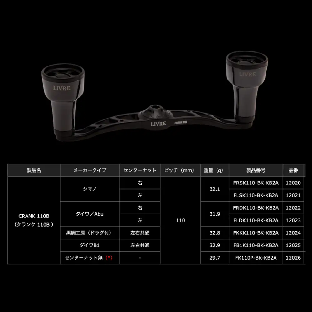 LIVRE リブレ クランク110 ff air  (右巻用)ダイワ用(オールブラック) / 釣り具 釣り用品 釣り アウトドア 亀山市 / 有限会社メガテック[AMBB485-3]