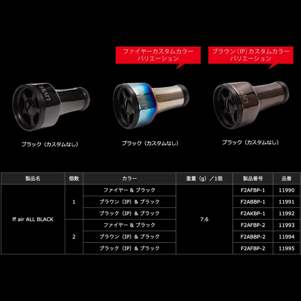LIVRE リブレ ノブ単体(ff air) 1個(オールブラック) ファイヤー＆ブラック / 釣り具 釣り用品 釣り アウトドア 亀山市 / 有限会社メガテック[AMBB486-1]