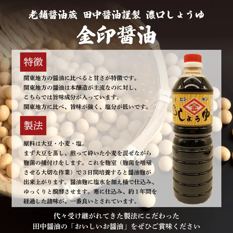 金印醤油 4本 (1L×4本) 濃口しょうゆ 老舗醤油蔵 田中醤油 下関 山口 EW