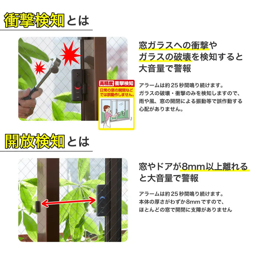 窓ピタッアラーム衝撃＆開放検知４Ｐ　ASA-W13-N4P(DB)