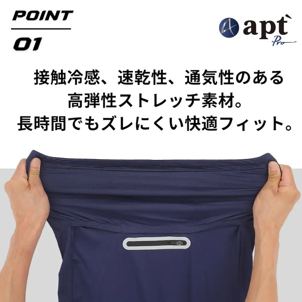 apt'PRO サイクルジャージ 半袖 メンズ 接触冷感 吸汗速乾 高弾性ストレッチ 3バックポケット+ファスナー1 反射材 裾すべり止め 春夏 ロードバイク 自転車ウェア M　ネイビー　apt02