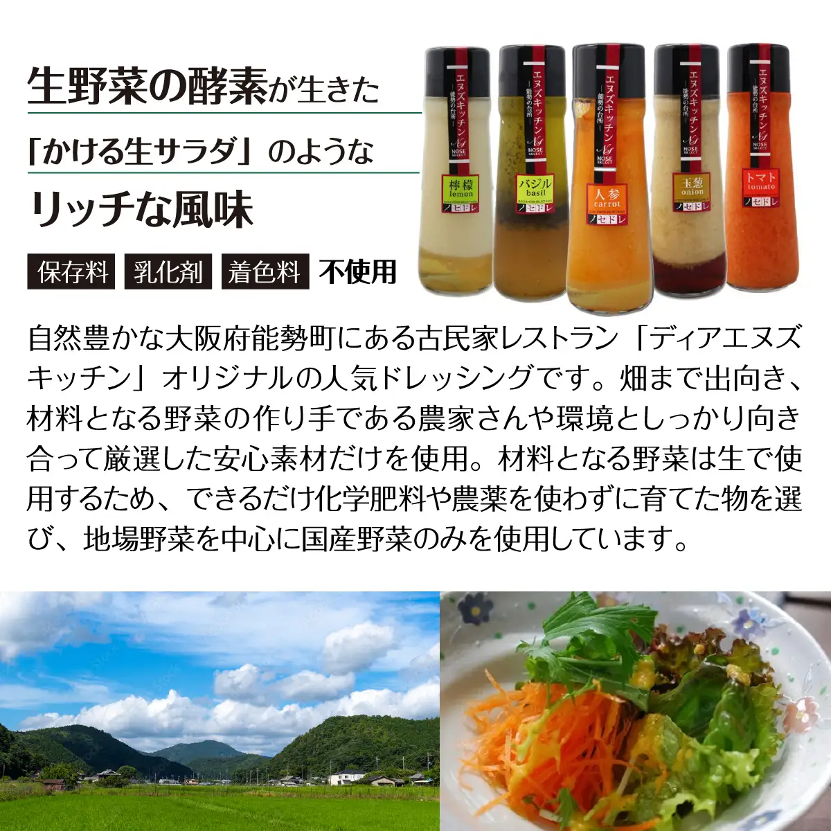 〜里山からの贈りもの〜「ノセドレ 詰めあわせ 3本セット」 | エヌズキッチン | レモン 人参 バジル 玉ねぎ トマト ドレッシング 国産 野菜 サラダ 料理 生ドレッシング | 無添加 保存料・着色料・乳化剤不使用 安心 お取り寄せ | 大阪府能勢町送料無料