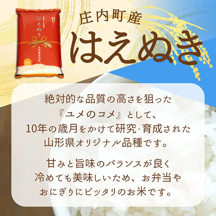 【新米受付】令和8年産 はえぬき 6kg 2kg×3袋 2026年産 ブランド米 米 国産 単一原料米 山形 庄内平野 コシヒカリの原点、亀の尾発祥の地 庄内【R8.10月以降発送開始/入金期限：2026年9月15日】