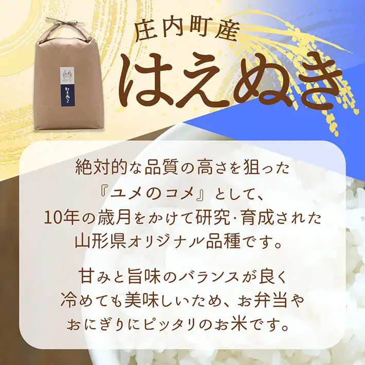 【新米受付】令和8年産 はえぬき 10kg 吉祥ファーム 5kg×2袋 2026年産 ブランド米 米 国産 単一原料米 山形 庄内平野 コシヒカリの原点、亀の尾発祥の地 庄内【R8.10月以降発送開始/入金期限：2026年9月15日】