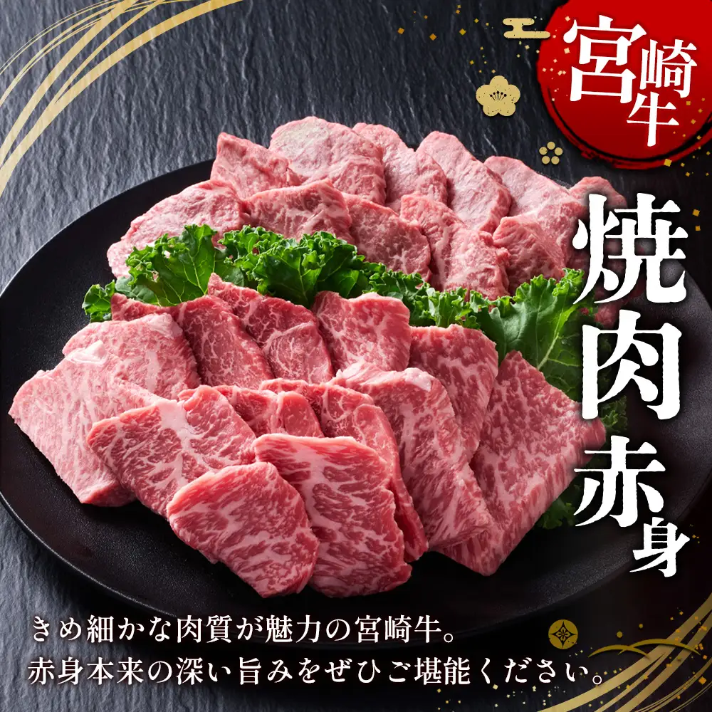 【宮崎牛】焼肉 赤身（ウデ又は上モモ） 400g(200g×2P) 真空パック 冷凍