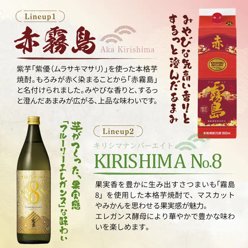 【芳醇】KIRISHIMA No.8・赤霧島(25度)3本セット≪みやこんじょ特急便≫〔16-67-002〕_(都城市) 焼酎 25度 パック/瓶 900ml/1800ml 霧島酒造
