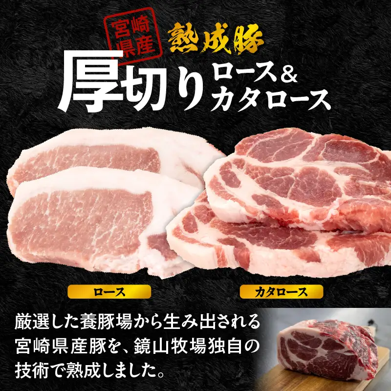 宮崎県産熟成豚 厚切りステーキセットA-1（カタロースステーキ約125g×2個/ロースステーキ約125g×2個）N0105-YA2279