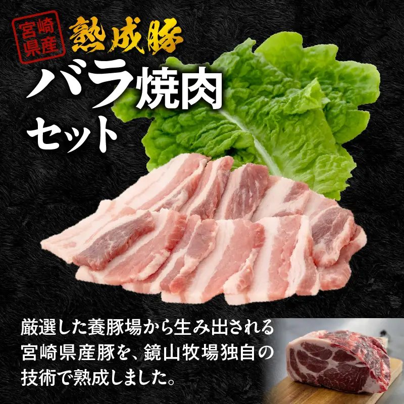 宮崎県産熟成豚 バラ焼肉セット 約250g×3個 N0105-YA6605