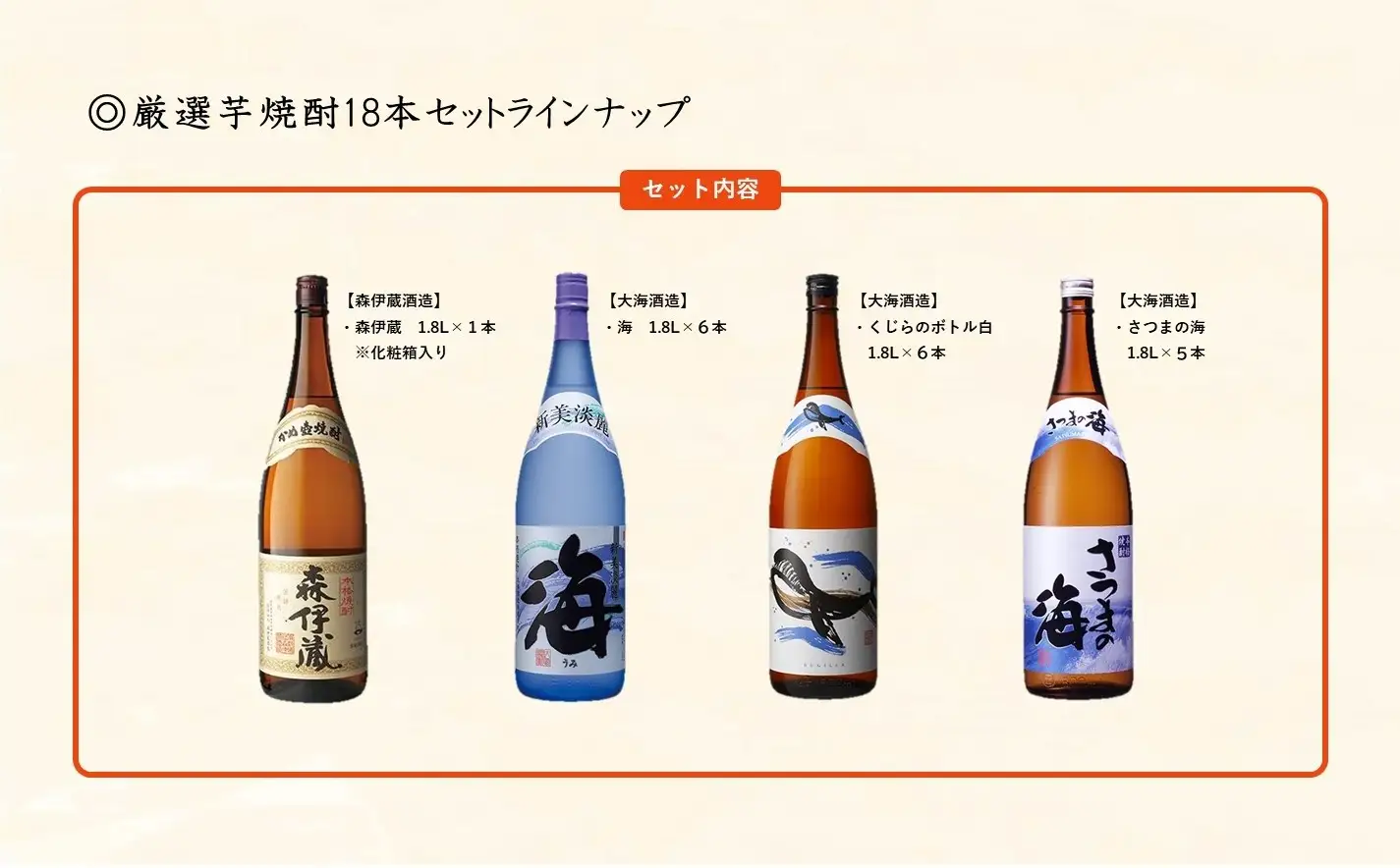 J18-3332／【芋焼酎】厳選芋焼酎 18本セット (各1.8L×18本) | 鹿児島県