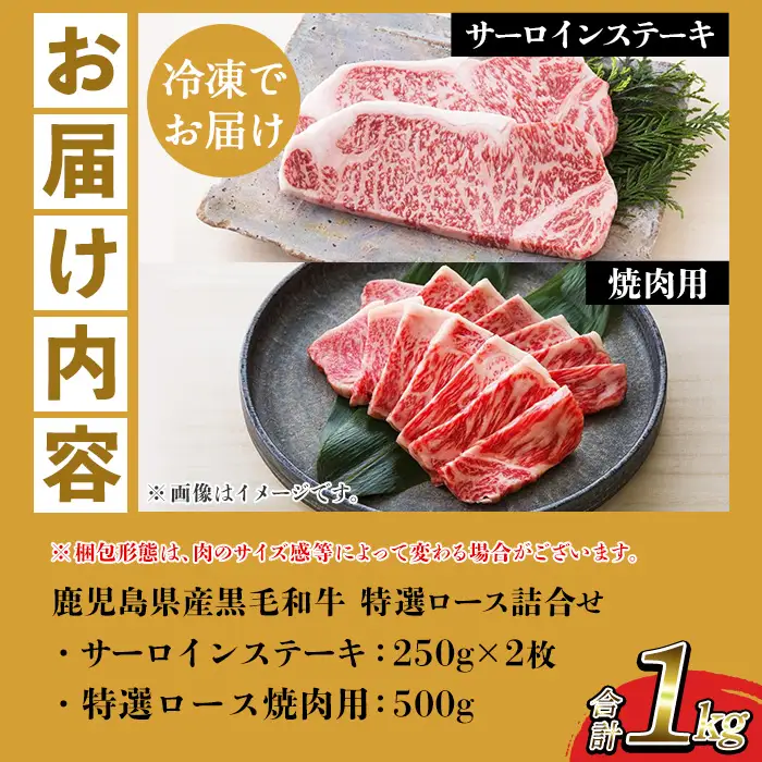 【お中元】牛肉 サーロイン ステーキ 焼肉用 ロース 合計 1kg 鹿児島県産 牛肉【00-030-36-R8OC】