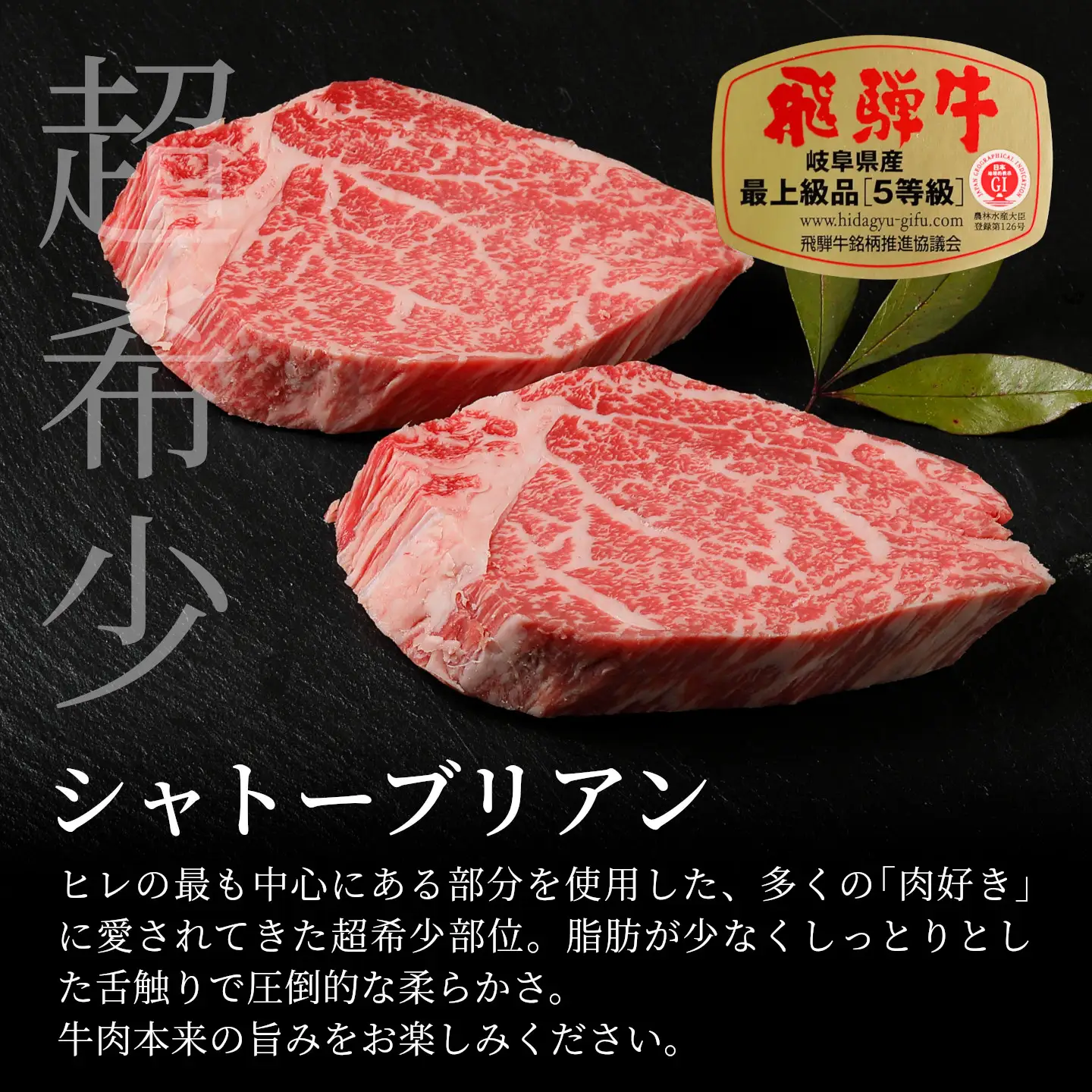 【最短翌日発送】 飛騨牛 最高5等級 シャトーブリアンステーキ 300g 150g×2枚 5等級 ステーキ 養老ミート