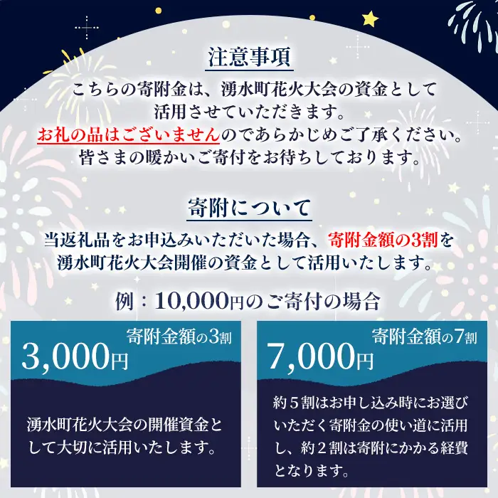 ≪お礼品なし≫湧水町花火大会 応援寄附金(1口：10,000円) 花火大会 夏 夏祭り 祭り イベント 花火 打ち上げ花火 ふるさと 応援 九州 鹿児島県 湧水町【湧水町花火大会実行委員会】_y000-sn02