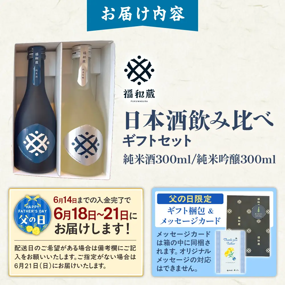 【父の日ギフト】日本酒　福和蔵　飲み比べギフト（300ml×2本）